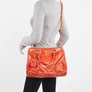 Prada Mandarino Vitello Shine Leather Shopping Tote Bag